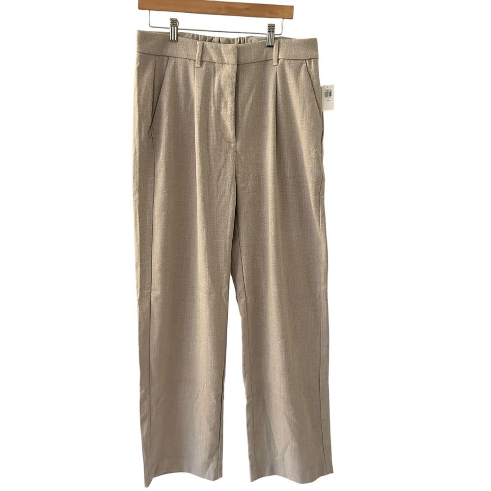 Old Navy Light Grey Tweed Pleated Elastic Waist Wide Leg Pants Size‎ L Tall NWT